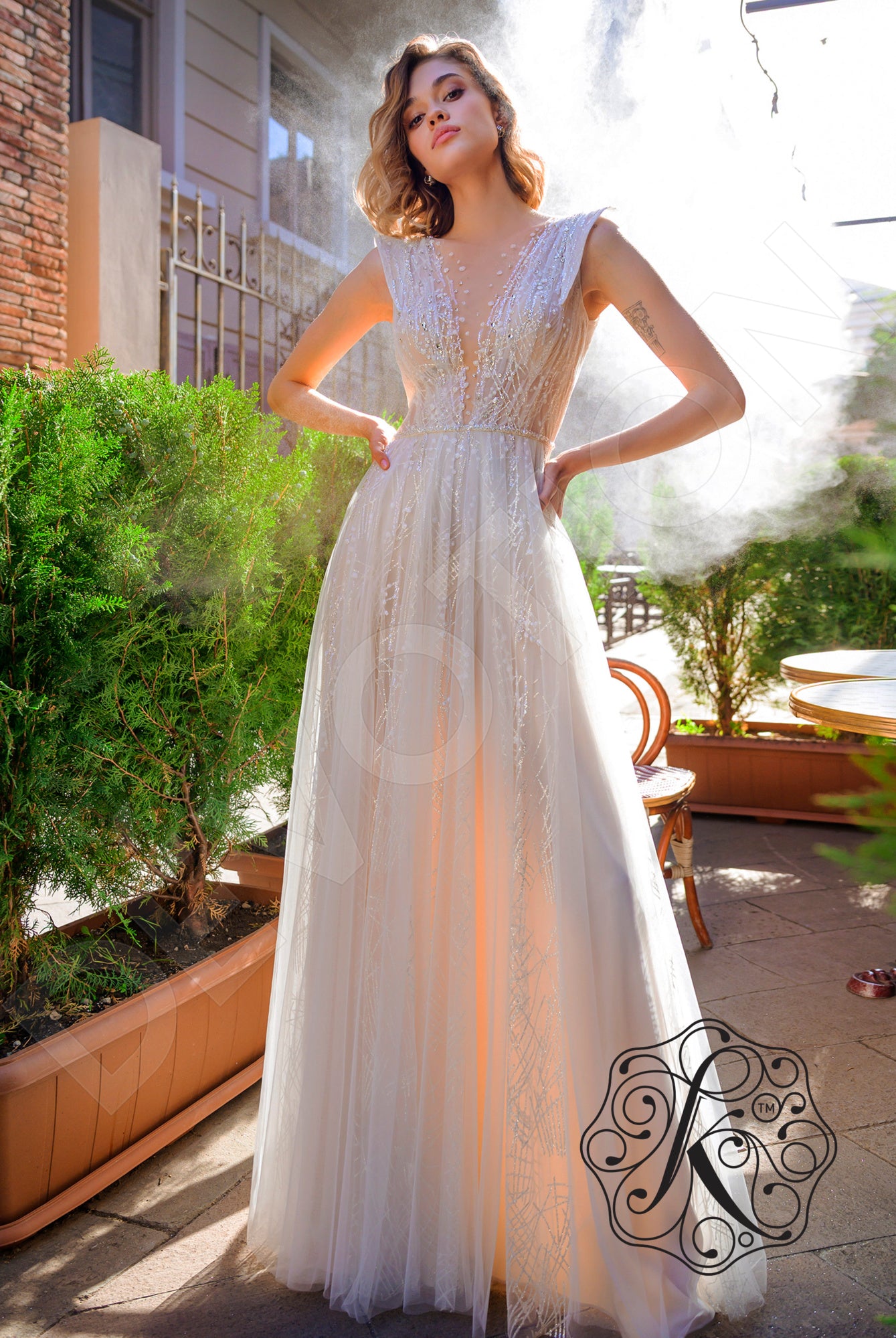 Aridel A line Illusion Latte Wedding dress