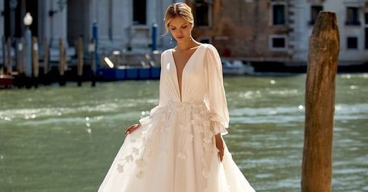 The perfect wedding dress Roxella Deep V-Neck Open Back Long Sleeve Lace Wedding Dress