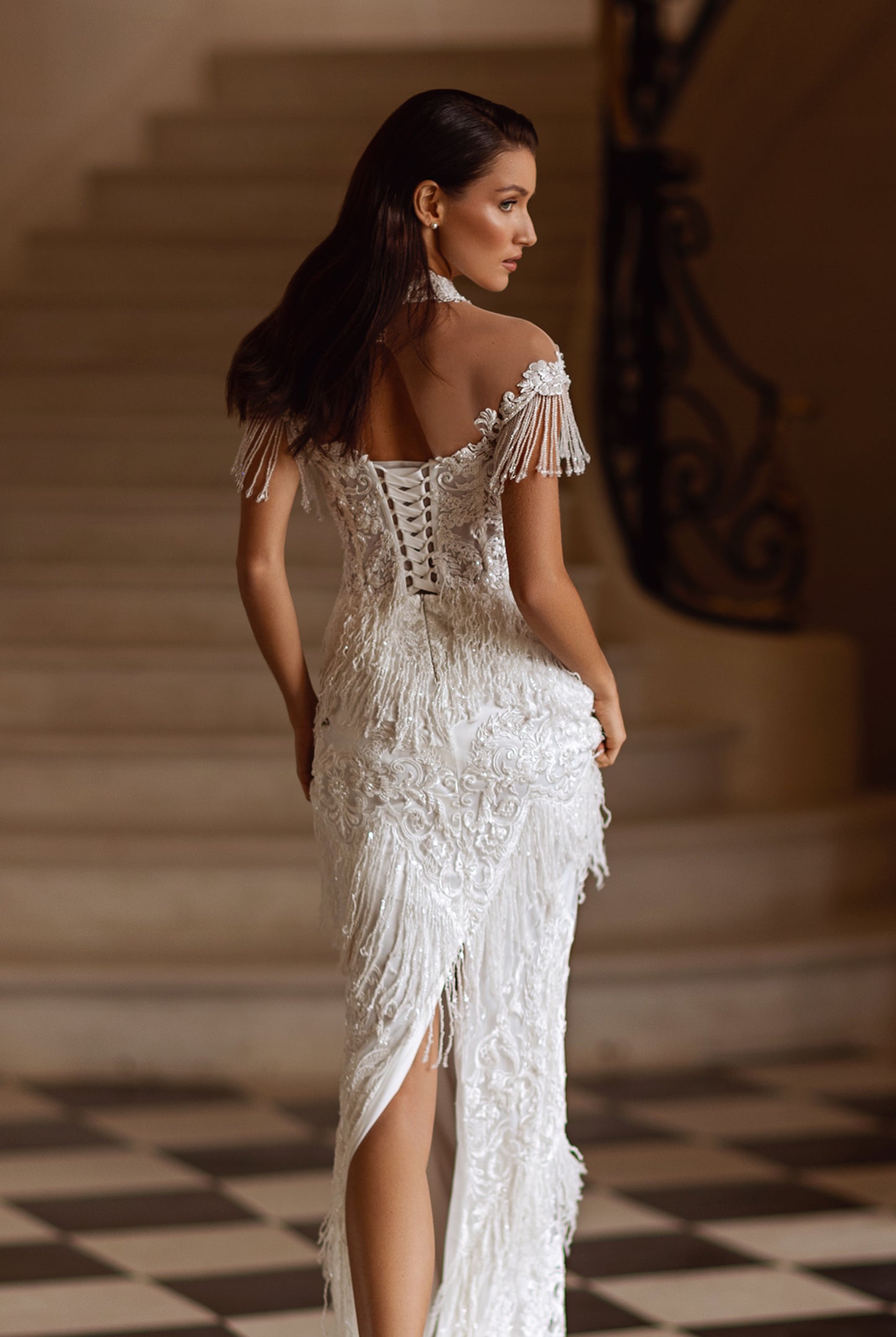 Marie-Beatrice Sheath/Column Jewel Milk Wedding dress