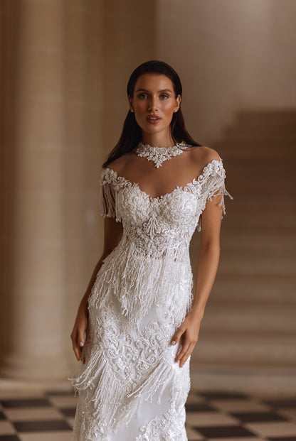 Marie-Beatrice Sheath/Column Jewel Milk Wedding dress