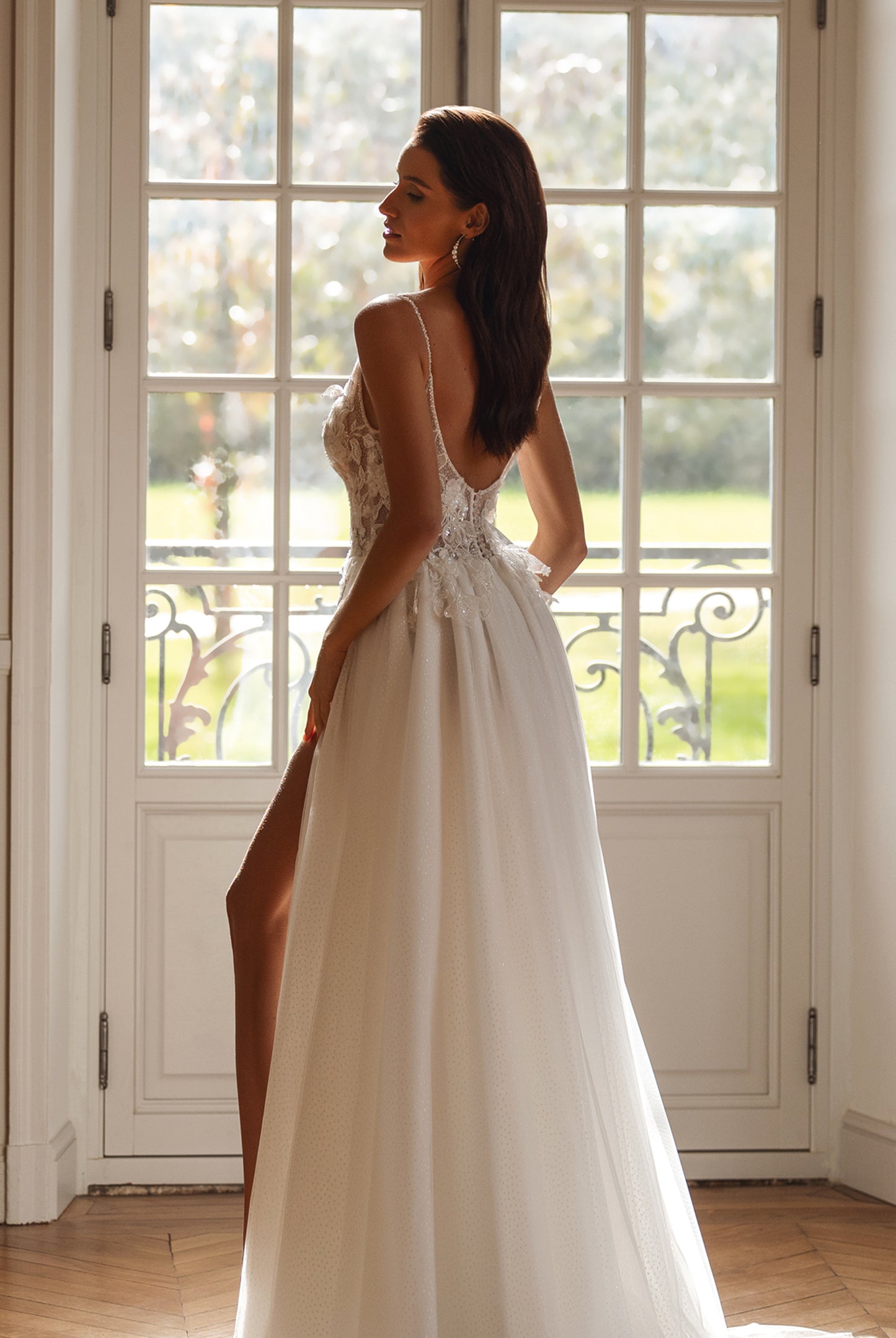 Marie-Donatine A-line Deep V-neck Milk Wedding dress