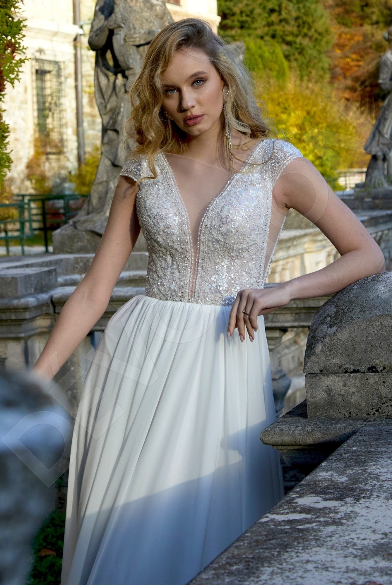 Sofiya A-line Deep V-neck Milk Wedding dress