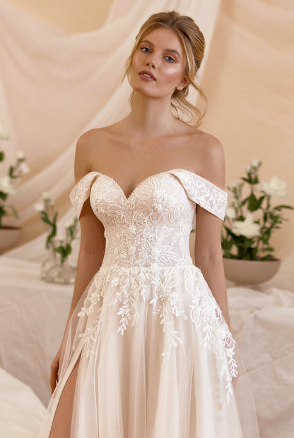 Alica A-line Off-shoulder/Drop shoulders Milk/Nude Wedding dress