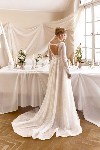 Amalia A-line Deep V-neck Milk Wedding dress