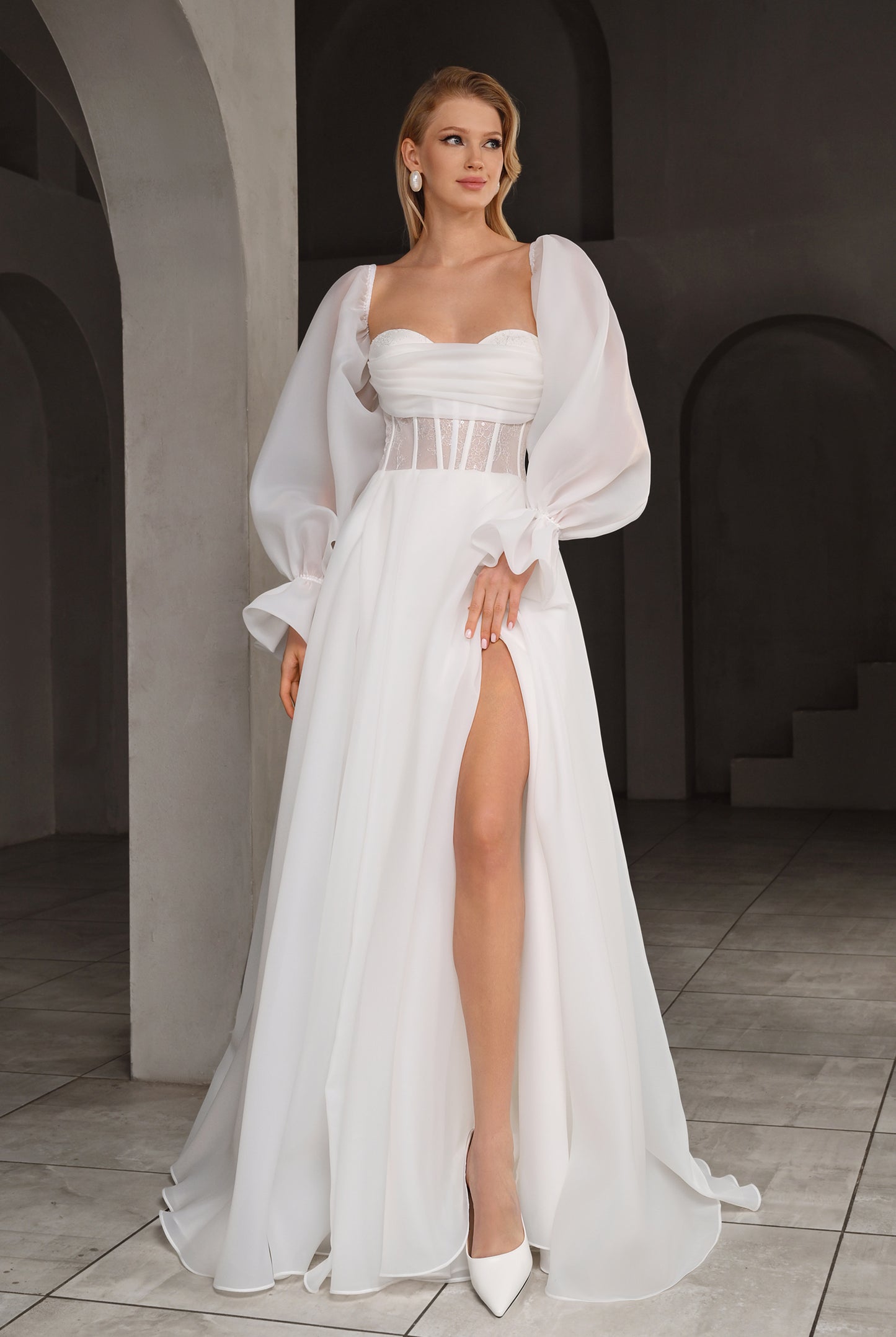 Amine A-line Sweetheart Milk Wedding dress