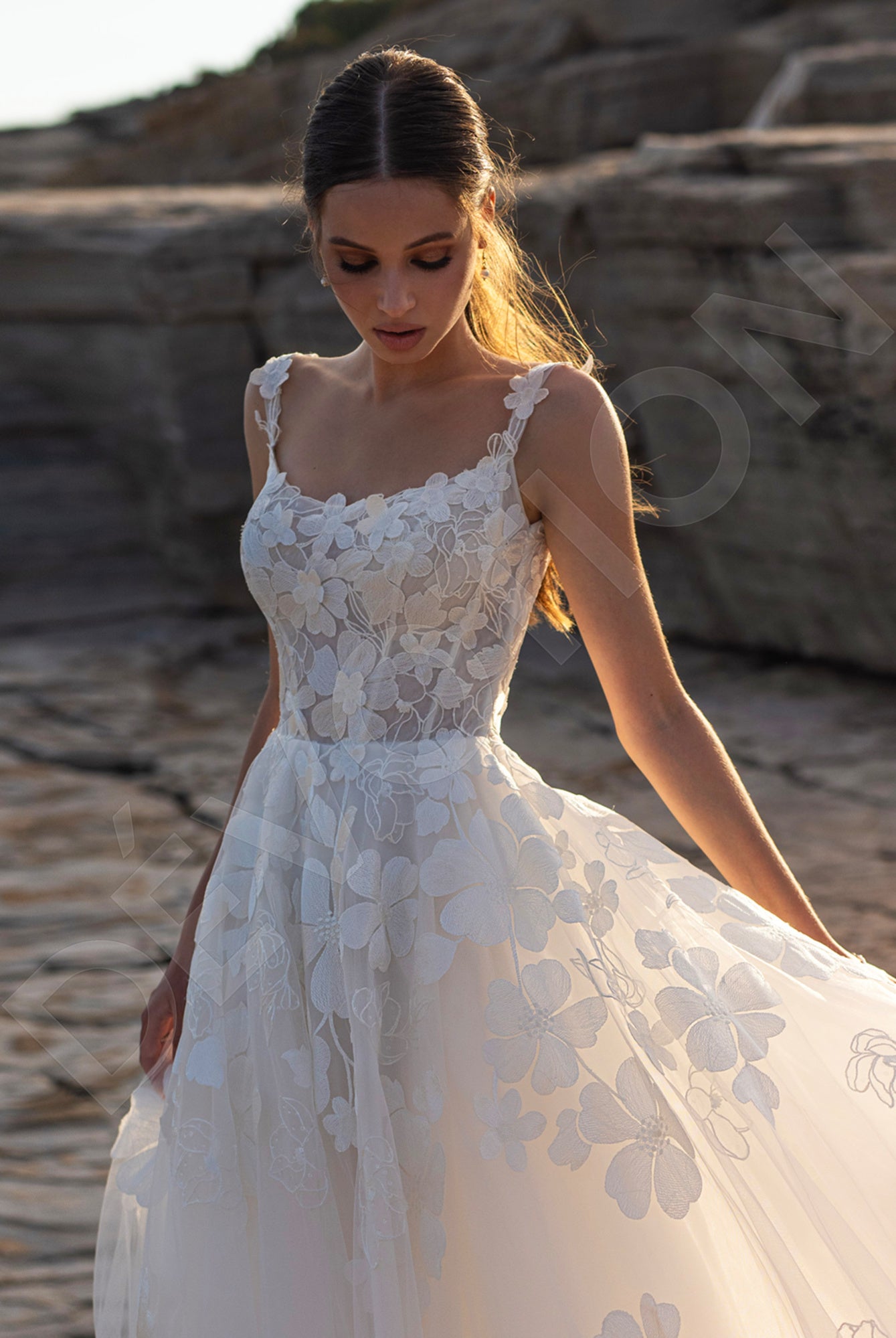 Daisy A-line Straight across Ivory Wedding dress