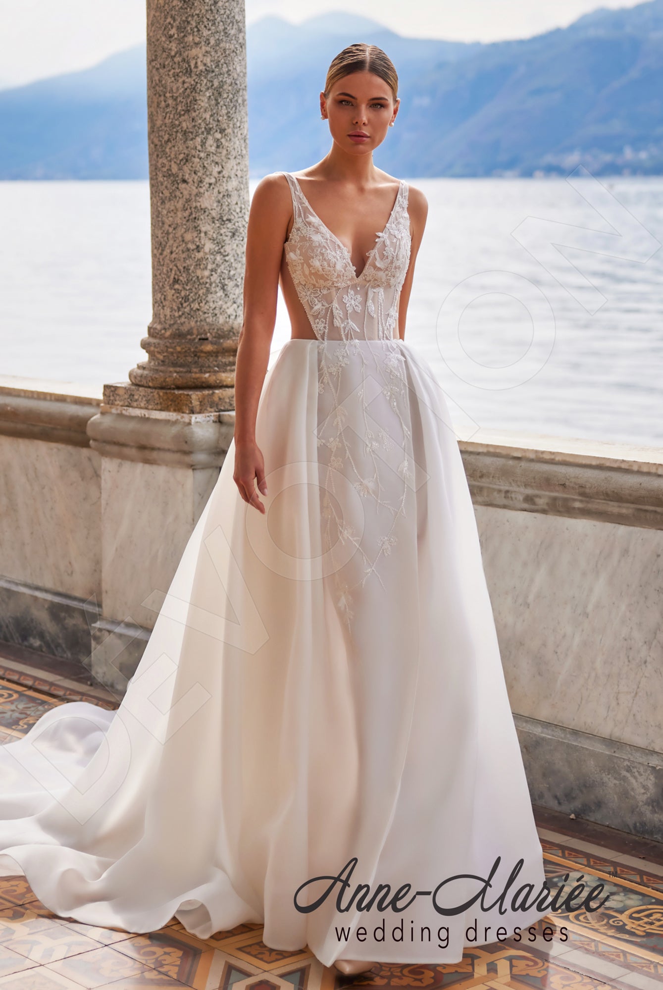 Ilaria A-line Deep V-neck Milk Wedding dress Back