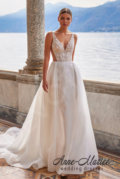 Ilaria A-line Deep V-neck Milk Wedding dress Back