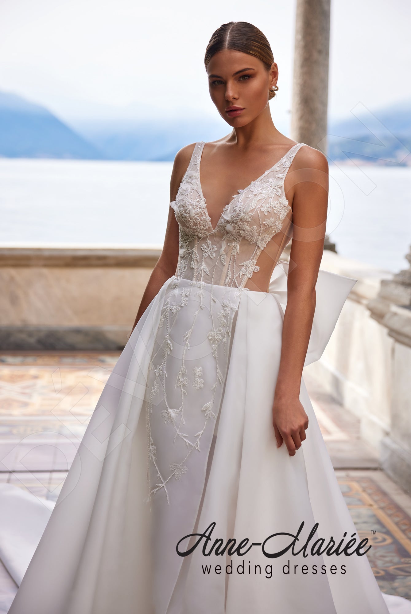 Ilaria A-line Deep V-neck Milk Wedding dress