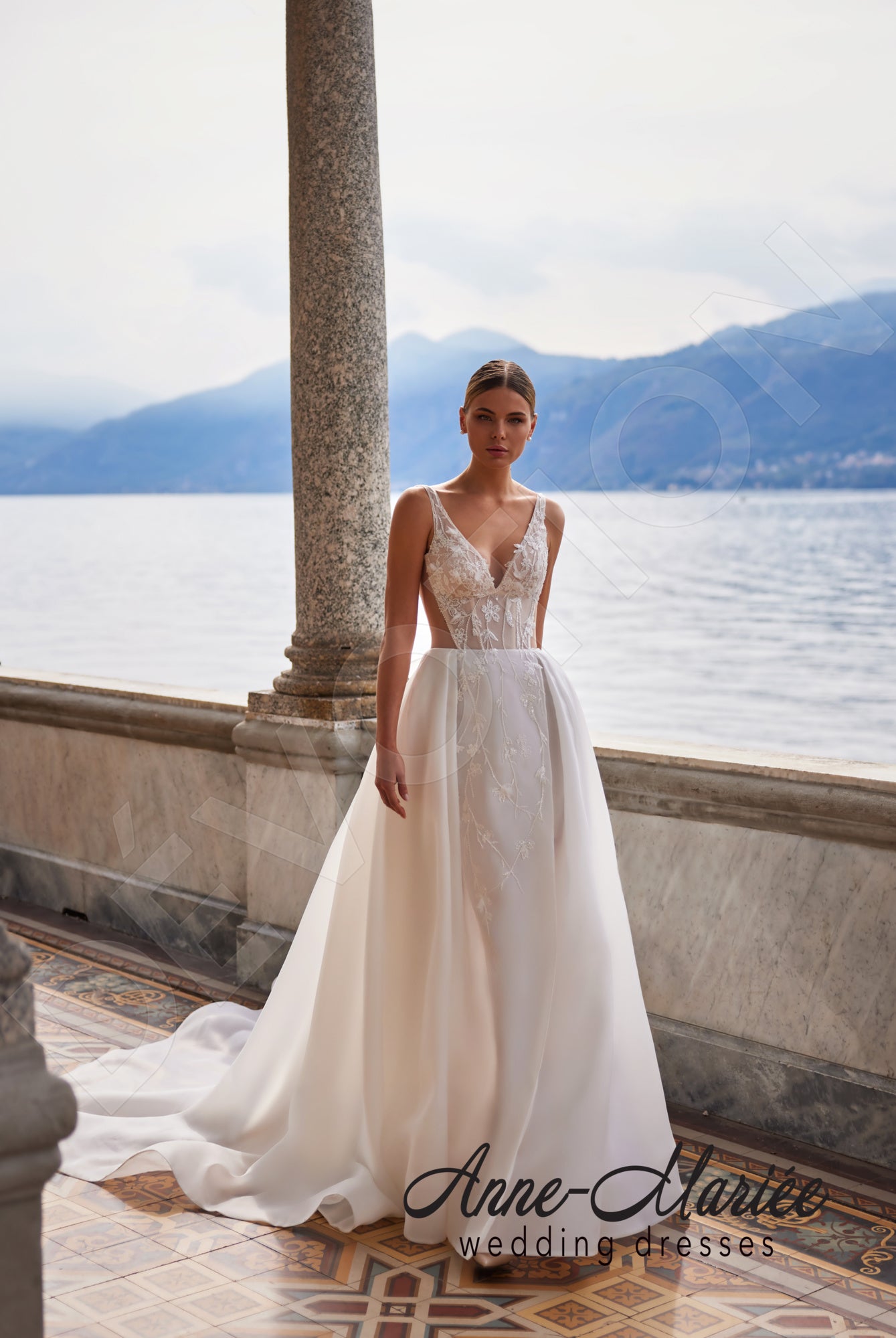 Ilaria A-line Deep V-neck Milk Wedding dress 5