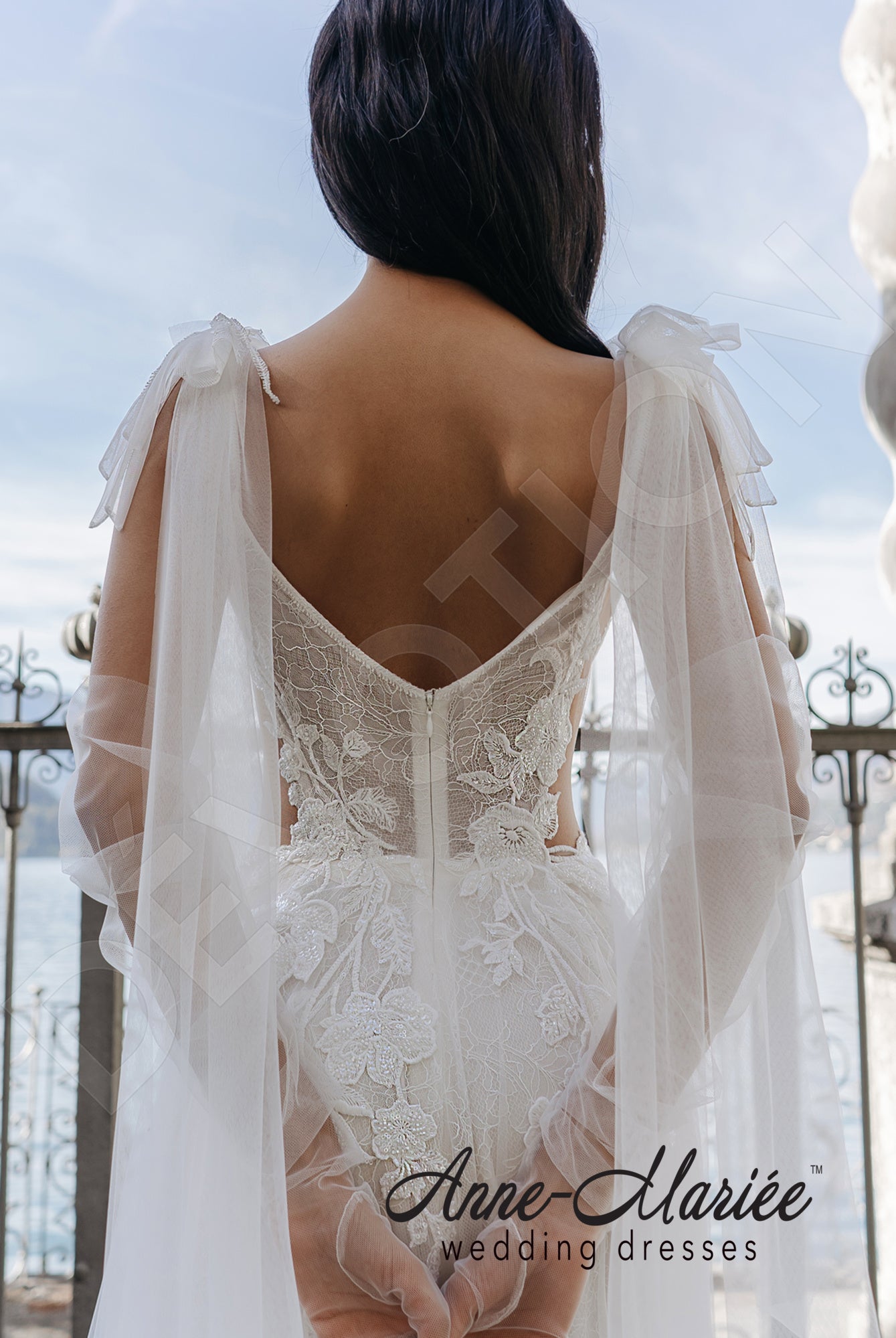 Laerta A-line Deep V-neck Milk Wedding dress 9
