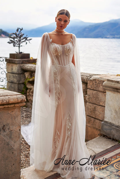 Lelia Trumpet/Mermaid High Neck Milk/Nude Wedding dress Front