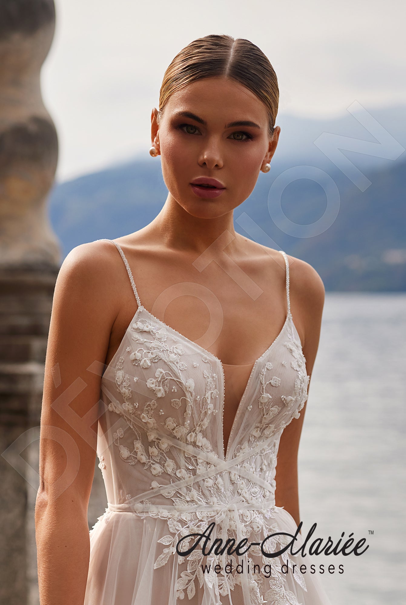 Livia A-line Deep V-neck Milk/Powder Wedding dress
