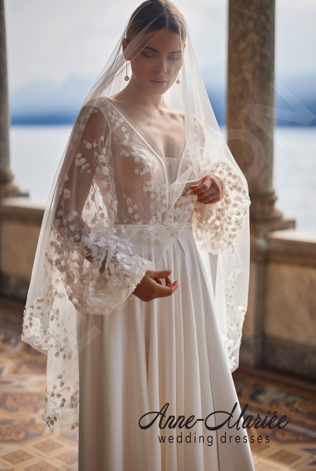 Luana A-line Deep V-neck Milk Wedding dress 4