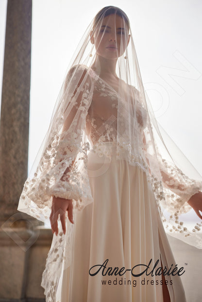 Luana A-line Deep V-neck Milk Wedding dress 6