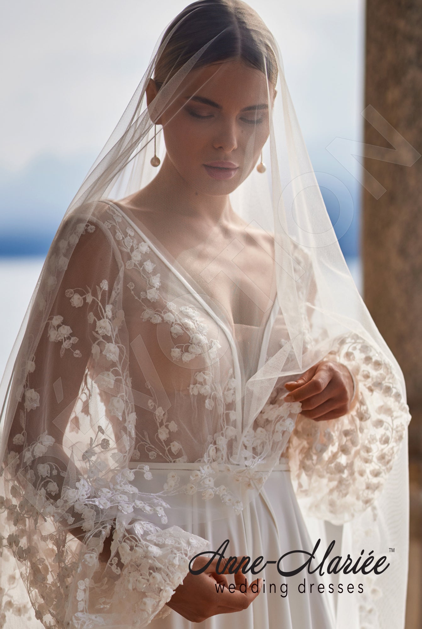 Luana A-line Deep V-neck Milk Wedding dress 7