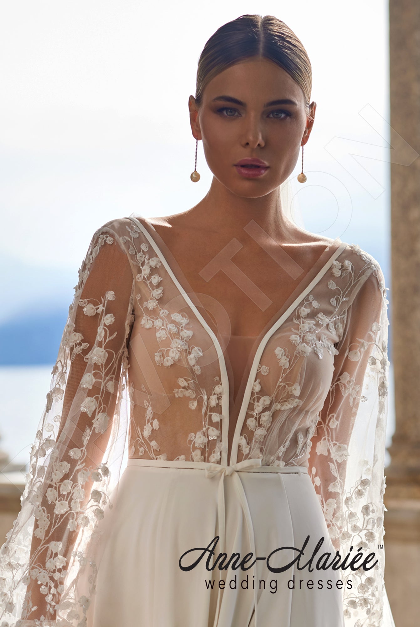 Luana A-line Deep V-neck Milk Wedding dress 8