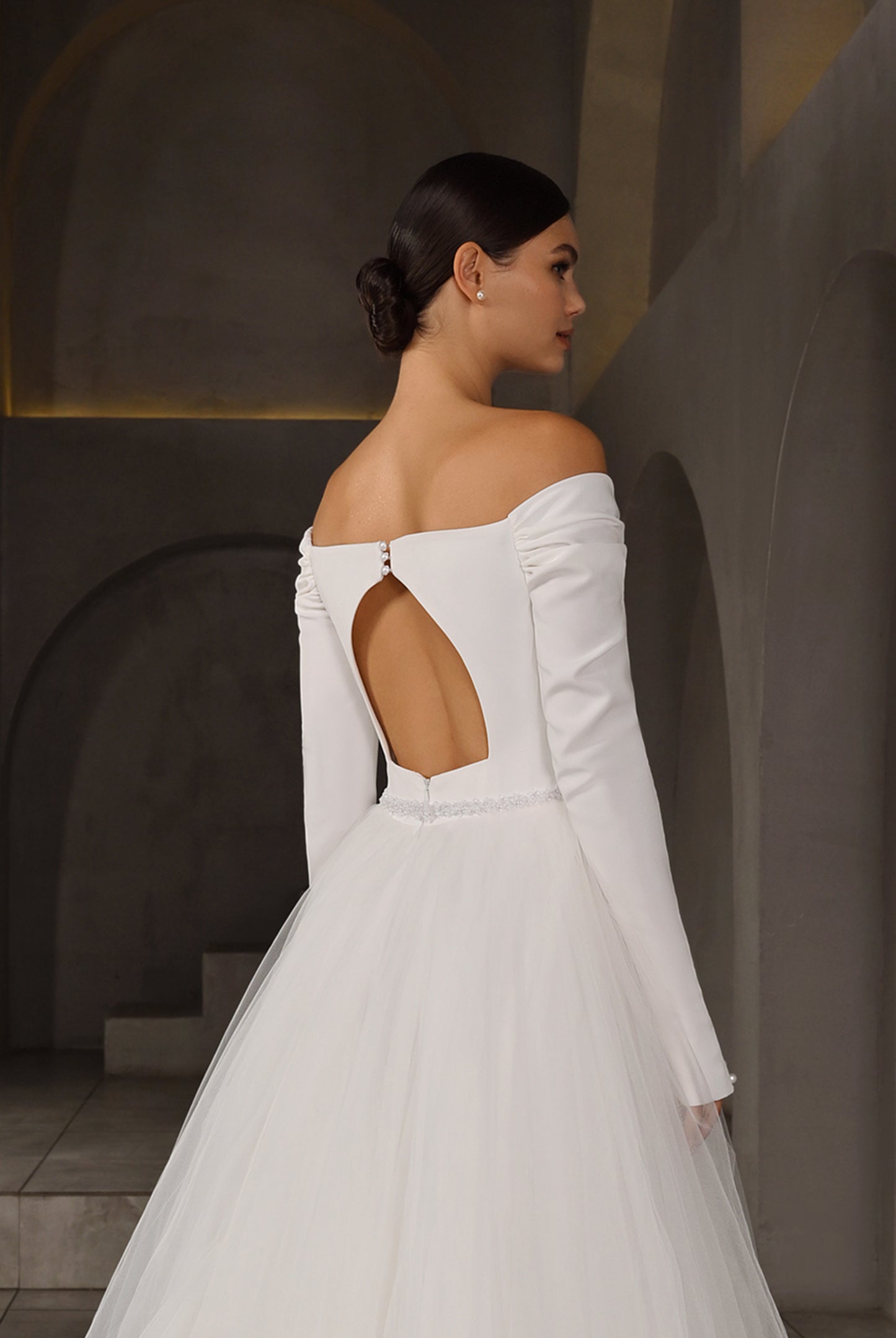 Patriss A-line Off-shoulder/Drop shoulder Milk Wedding dress