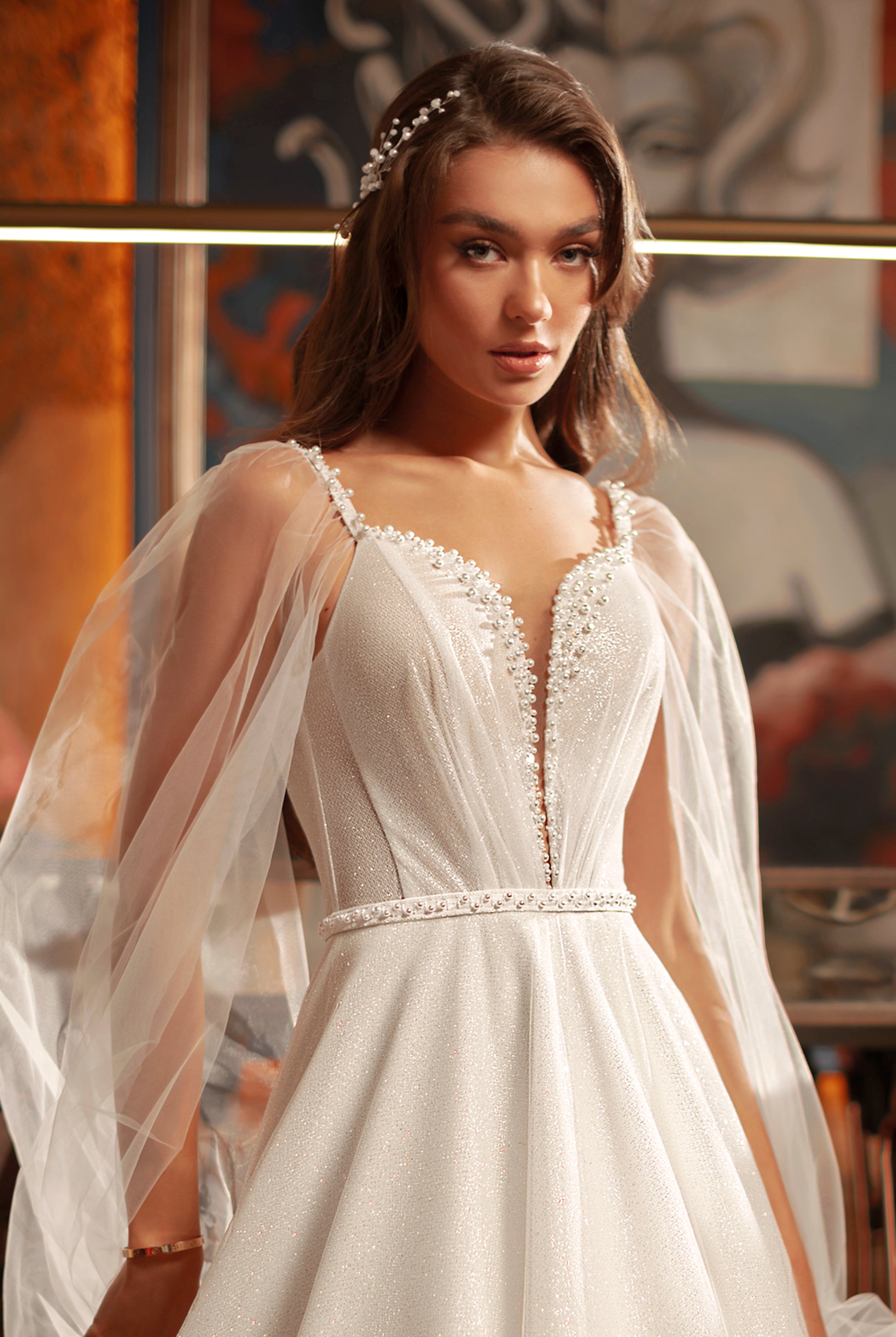 Pearl A-line Sweetheart Ivory Wedding dress