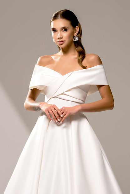 Sonet A-line Off-shoulder/Drop shoulders Milk Wedding dress