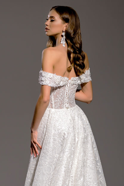 Oliva A-line Off-shoulder/Drop shoulders Milk Wedding dress