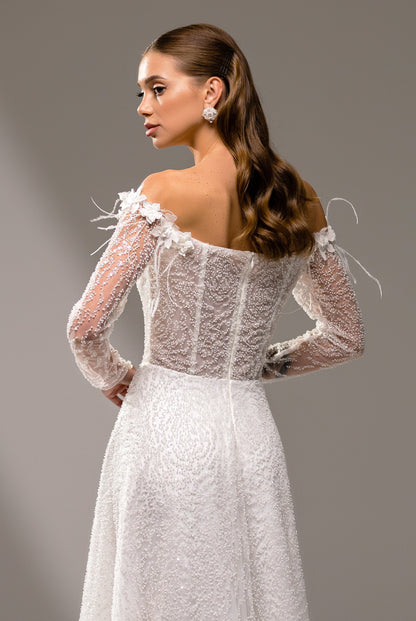 Violina A-line Off-shoulder/Drop shoulders Milk Wedding dress