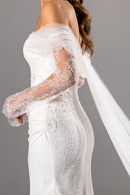 Zoey Trumpet/Mermaid Off-Shoulder/Drop Shoulders Milk Wedding dress