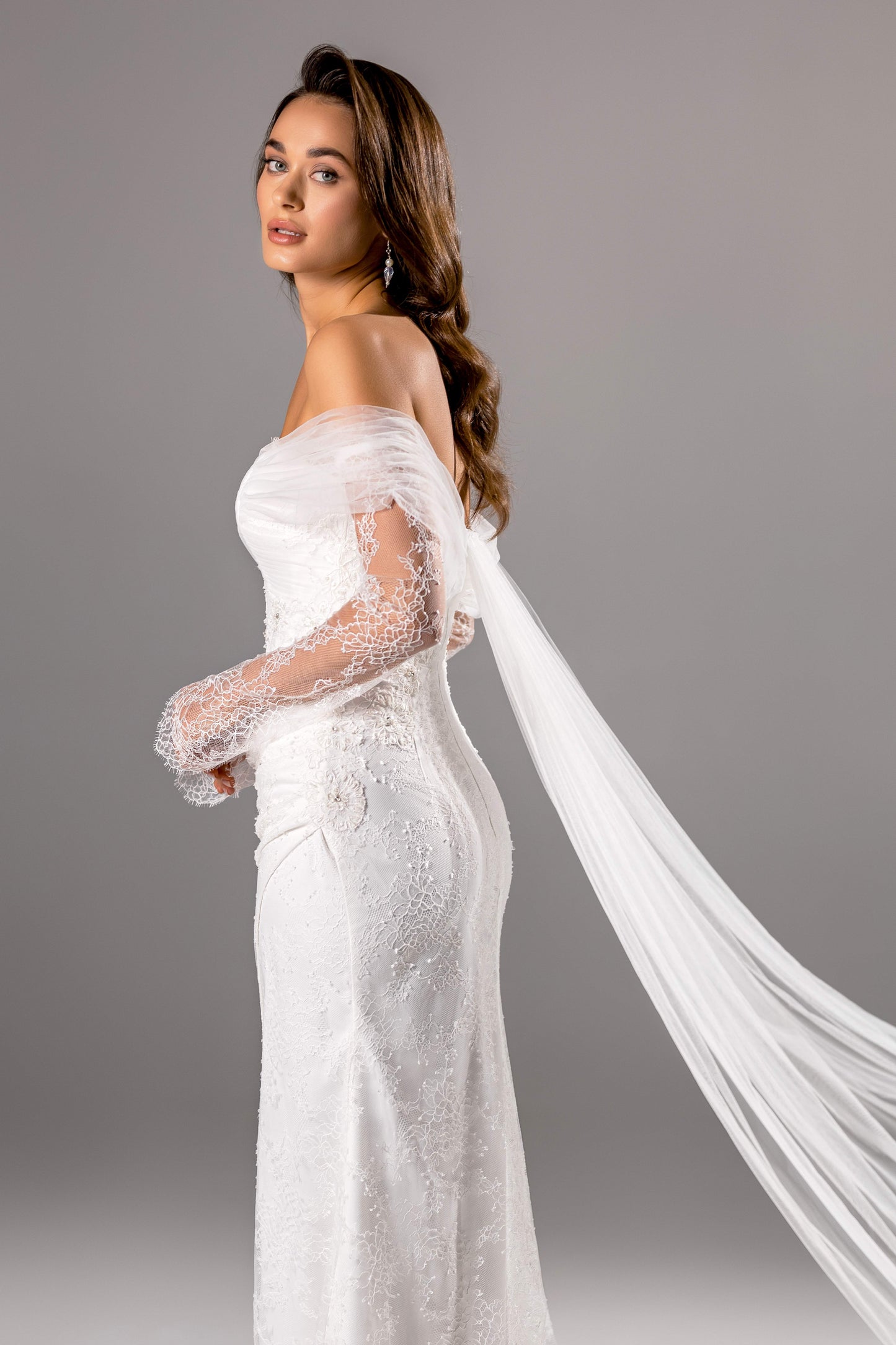 Zoey Trumpet/Mermaid Off-Shoulder/Drop Shoulders Milk Wedding dress