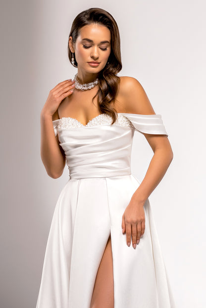 Bryce A-line Off-Shoulder/Drop Shoulders Milk Wedding dress
