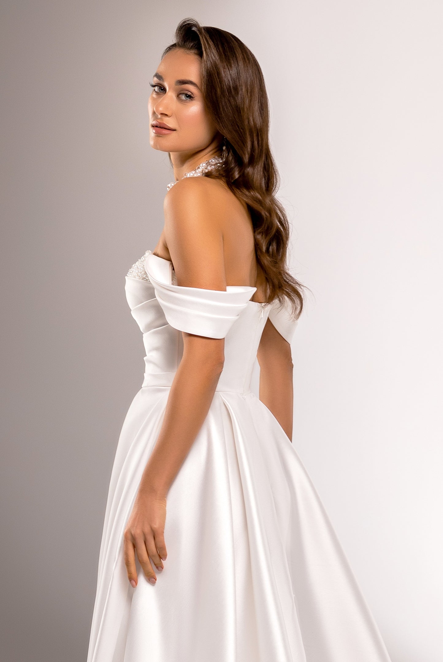 Bryce A-line Off-Shoulder/Drop Shoulders Milk Wedding dress