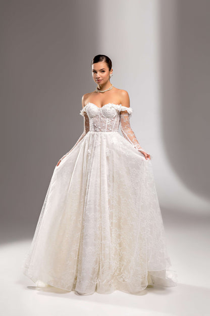 Charlize A-line Off-Shoulder/Drop Shoulders Milk/Nude Wedding dress