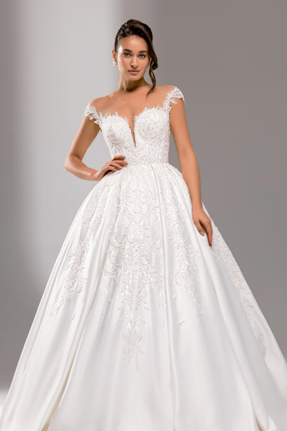 Halston Princess/Ball Gown Illusion Milk Wedding dress