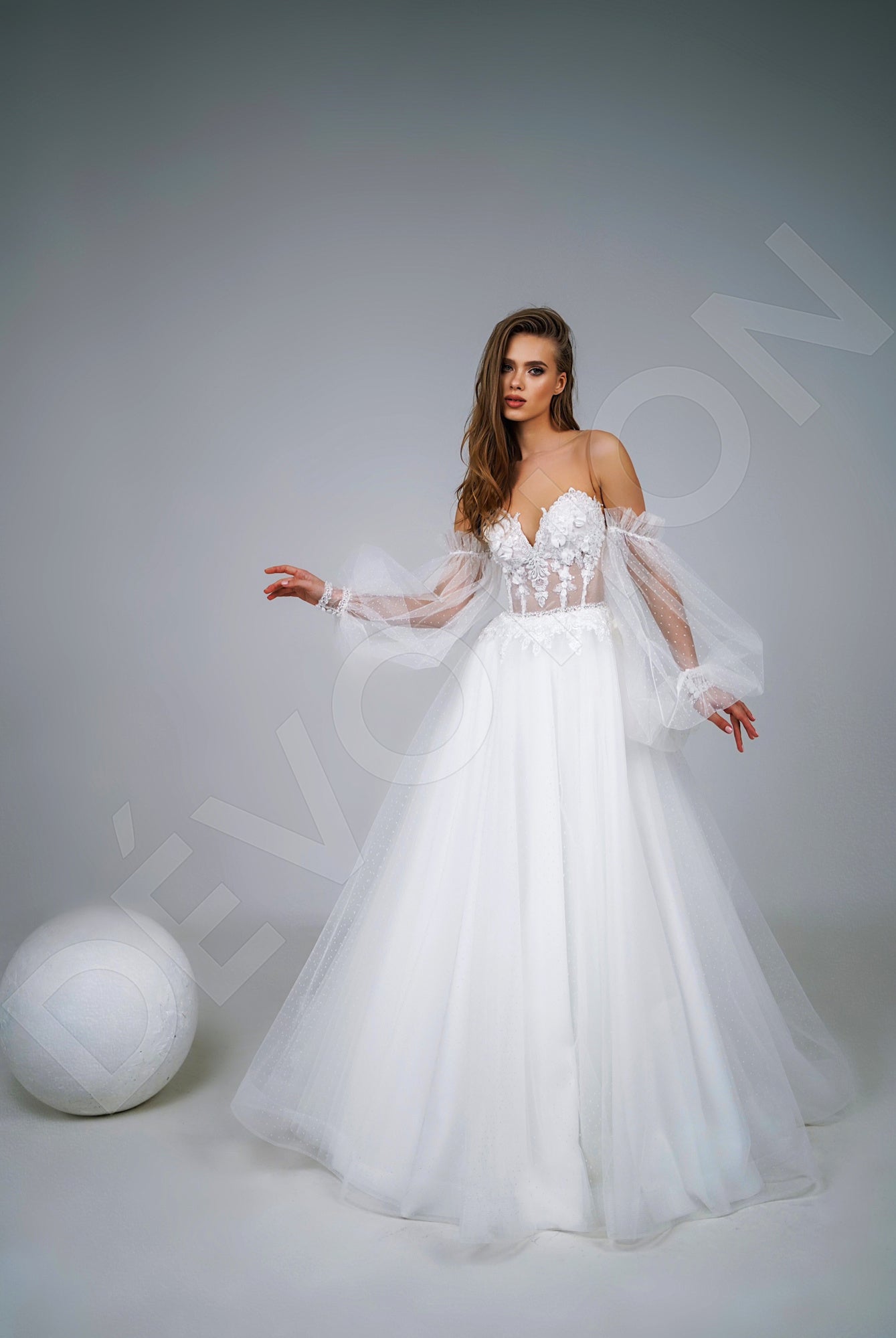 Sara A-Line Illusion Ivory Wedding dress