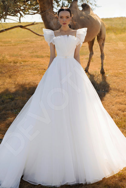 Shelzy A line Straight Across Off White Wedding dress