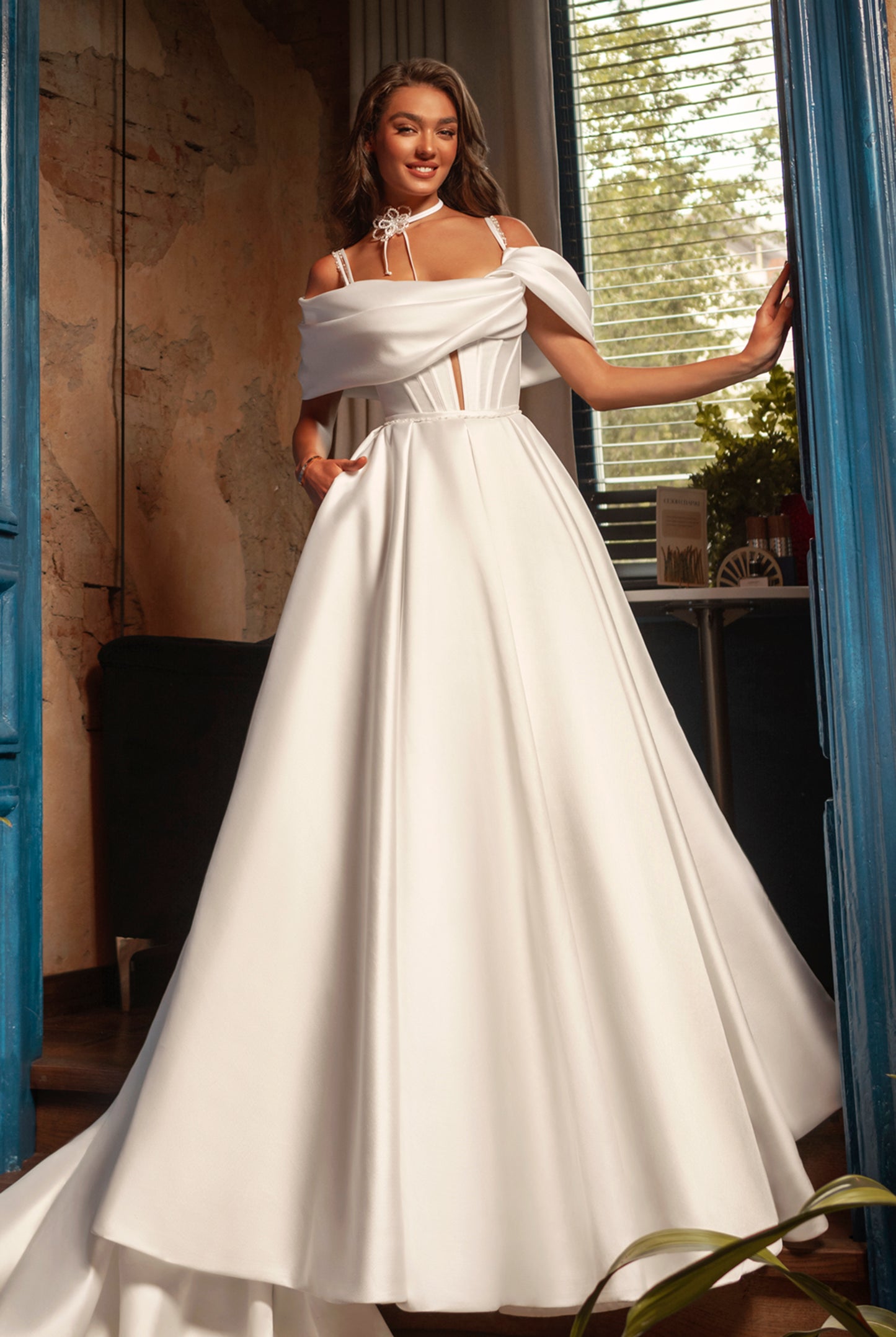 Therese A-line Straight across Ivory Wedding dress