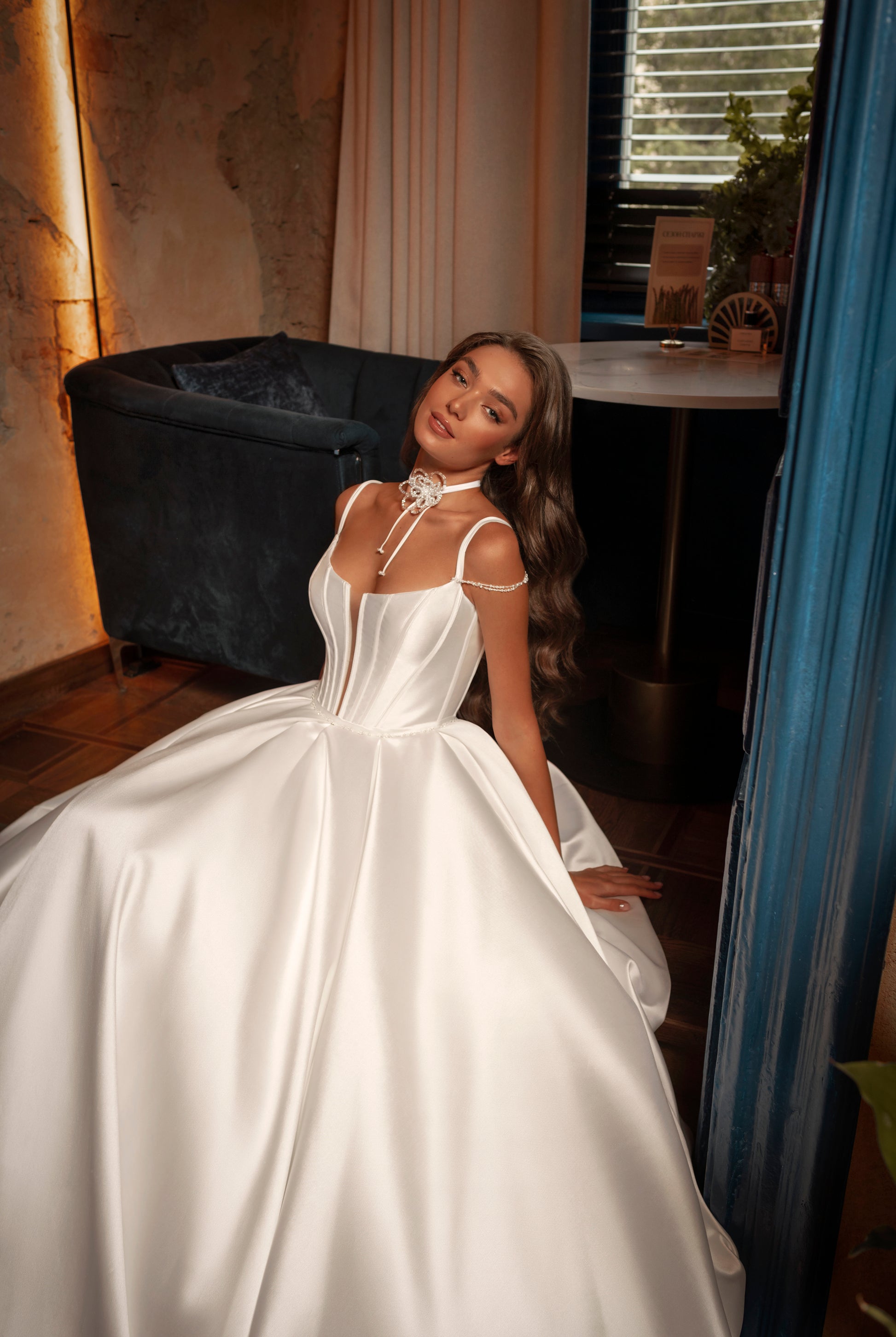 Therese A-line Straight across Ivory Wedding dress