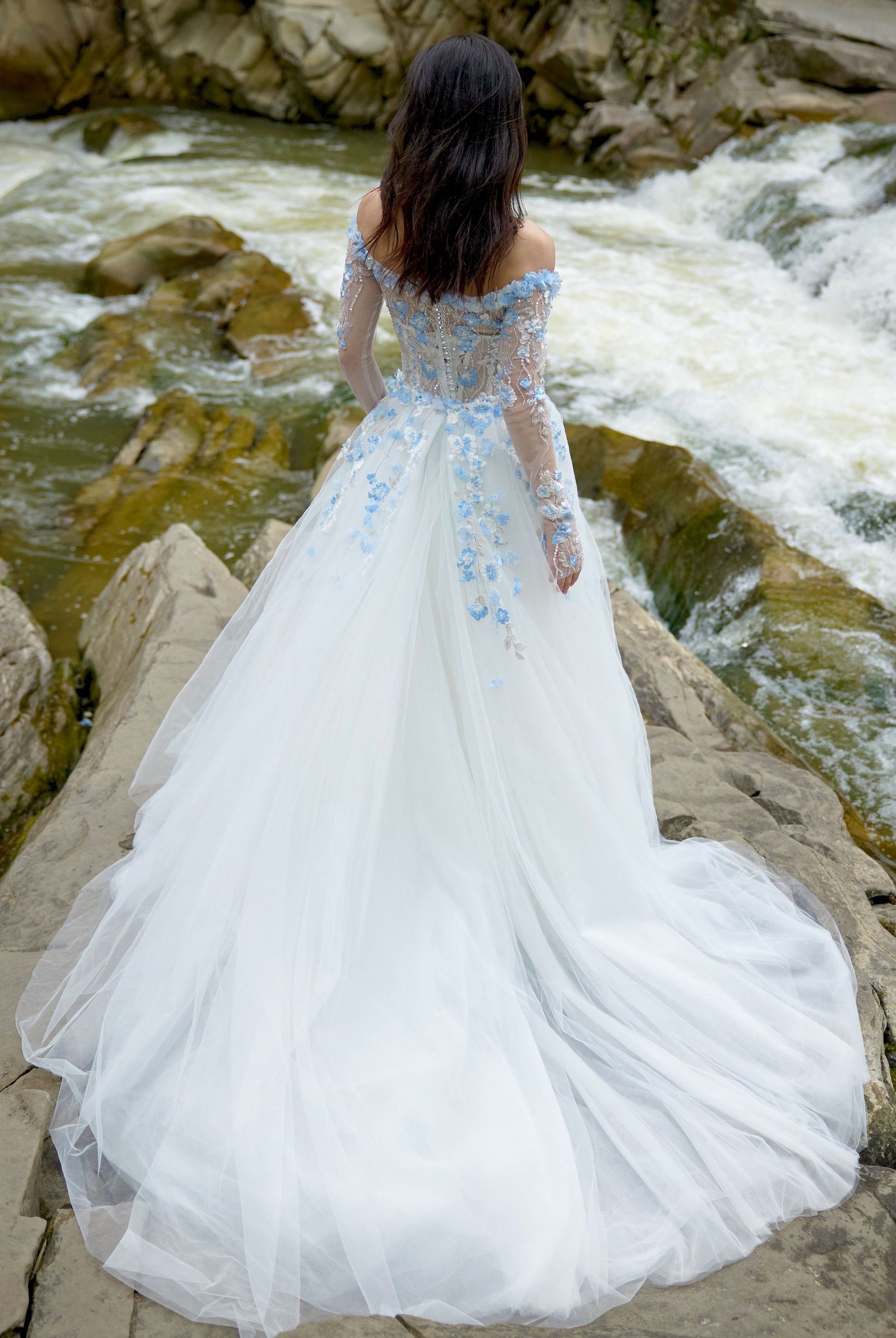 Albine Trumpet/Mermaid Drop shoulders/Off-shoulder Milk/Light blue Wedding dress