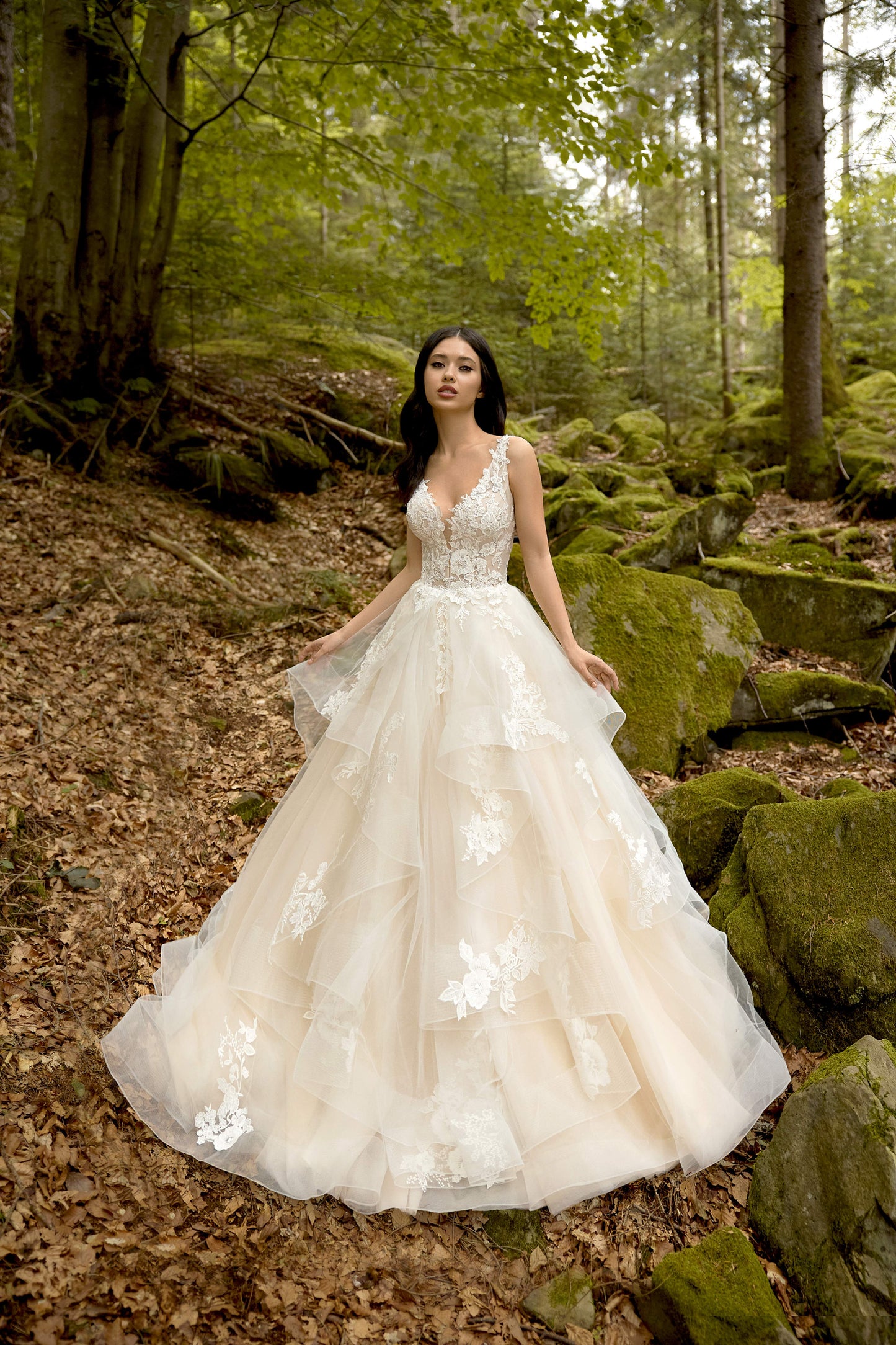 Claudina A-line Deep V-neck Caramel Wedding dress