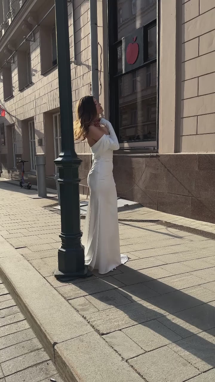 Stefa Trumpet/Mermaid Off-shoulder/Drop shoulders Milk Wedding dress