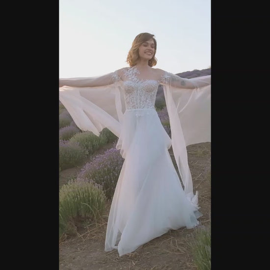 Area A-line Illusion Off White Wedding dress