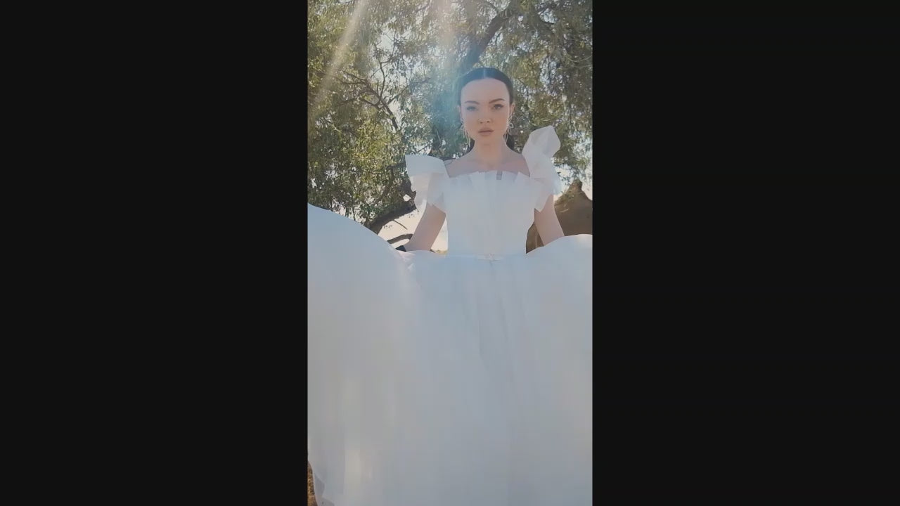 Shelzy A line Straight Across Off White Wedding dress video