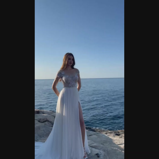 Ada A-line Illusion Ivory/Nude/Violet Wedding dress
