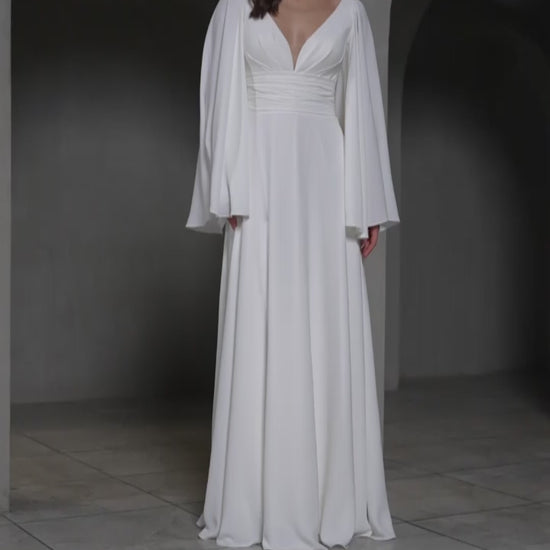 Olimpina A-line Deep V-neck Milk Wedding dress