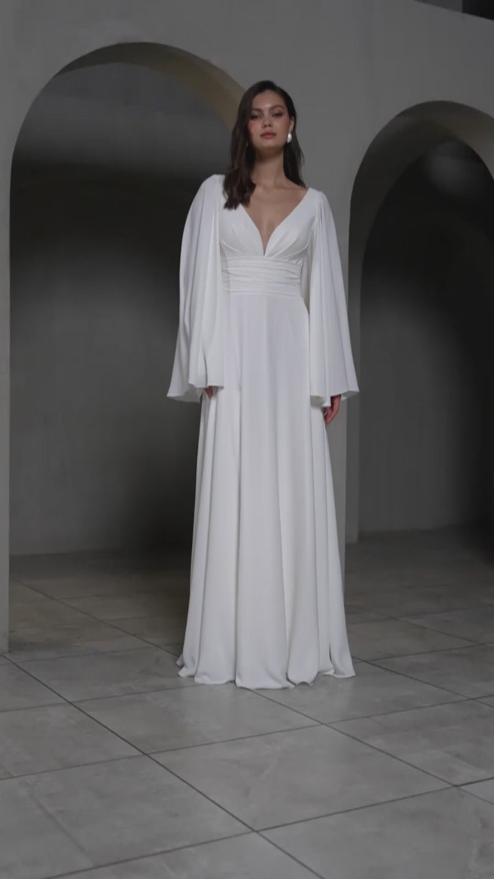 Olimpina A-line Deep V-neck Milk Wedding dress