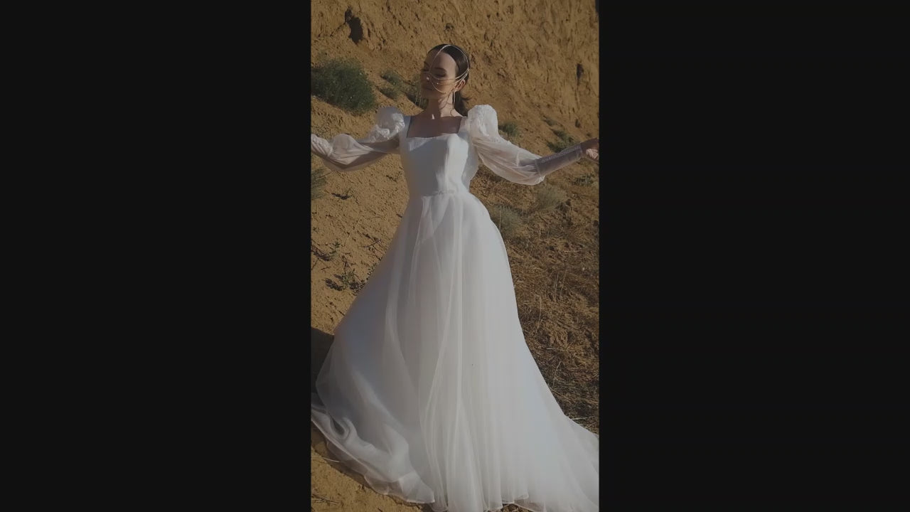 Emigdy A-line Square Off White Wedding dress video