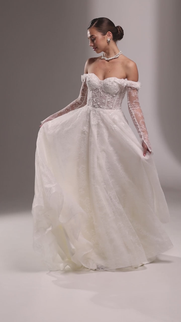 Charlize A-line Off-Shoulder/Drop Shoulders Milk/Nude Wedding dress