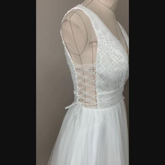 Lindeas A-line Deep V-neck Ivory Wedding dress