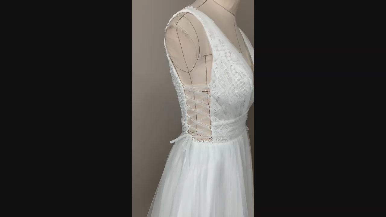 Lindeas A-line Deep V-neck Ivory Wedding dress video