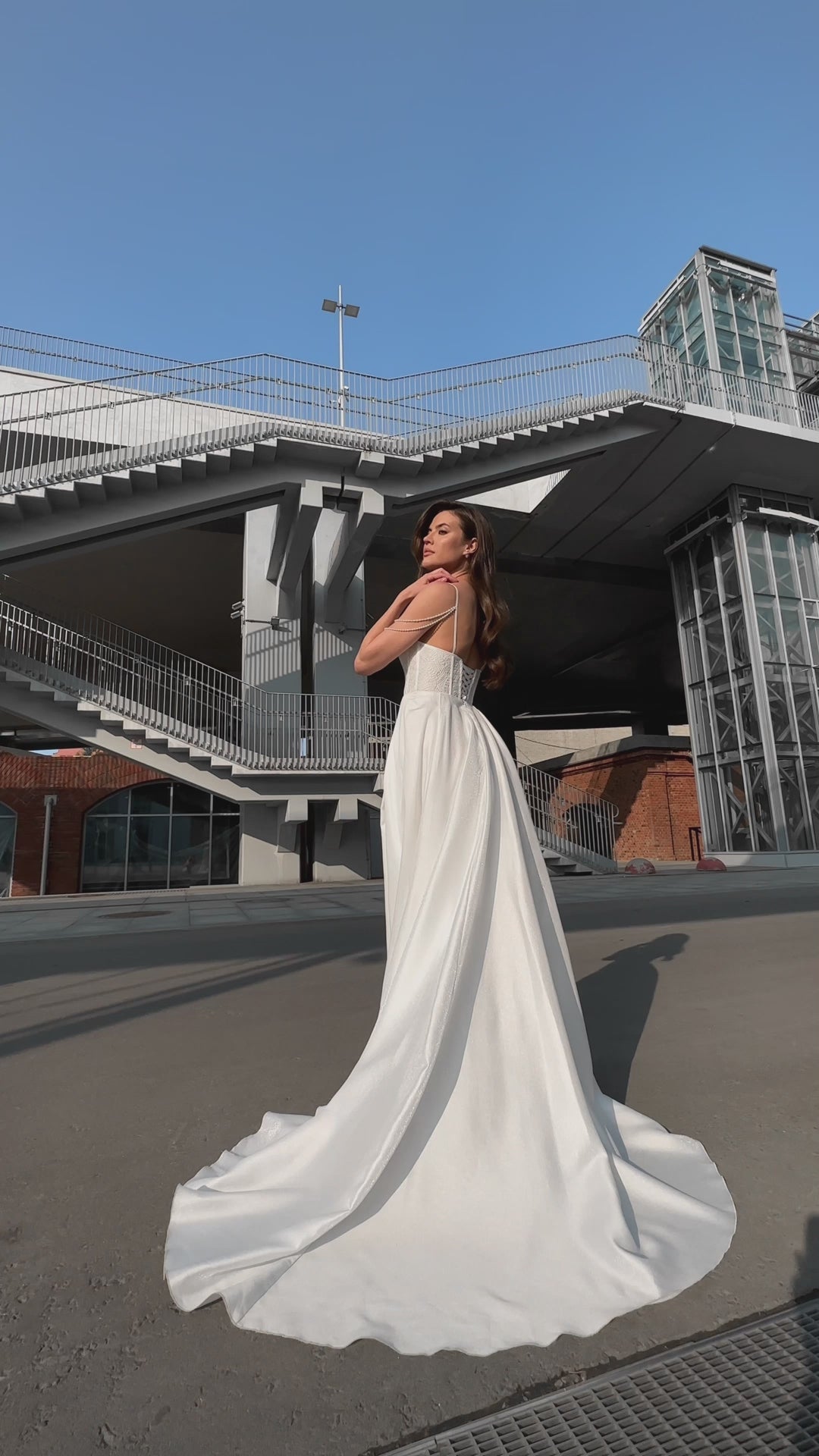 Caralina A-line Straight across Milk Wedding dress video
