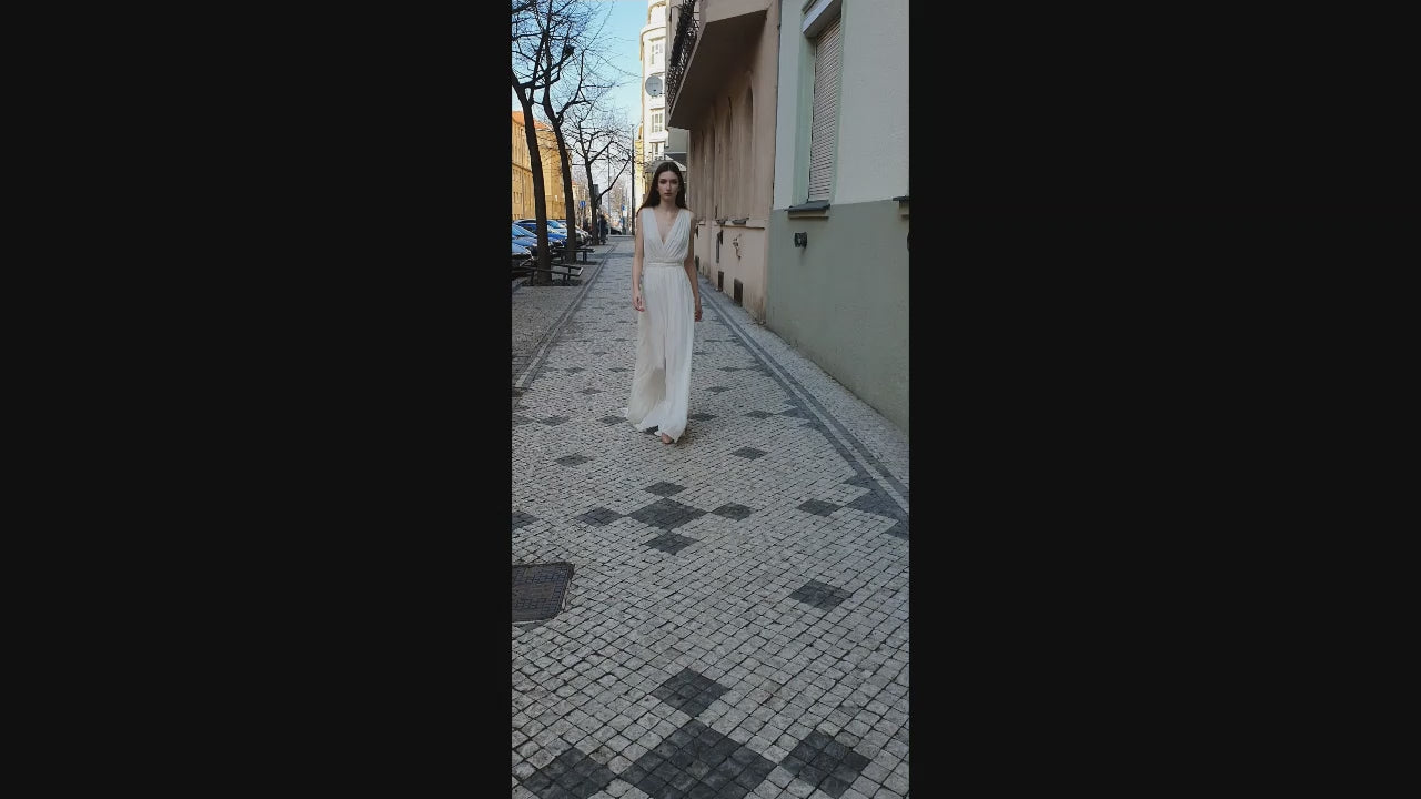 Zuzana A-line Deep V-neck White Wedding dress video